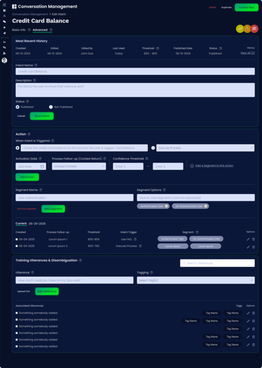 New Intent Management Interface